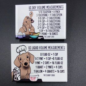 Cream Dachshund Dog Measuring Chart Magnet Set Kitchen Cooking and Baking Guide